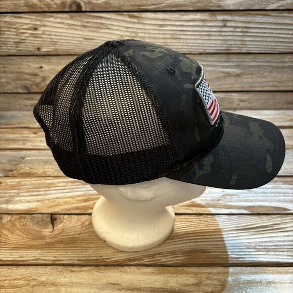 Dirty Duck Coffee Co Snapback Black Multi-Camo Baseball Hat Cap American Flag - Picture 2 of 7